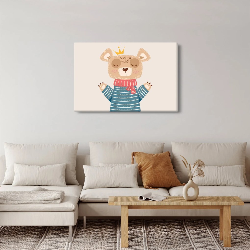 Obraz - Béžový medvedík s korunkou (90x60 cm)