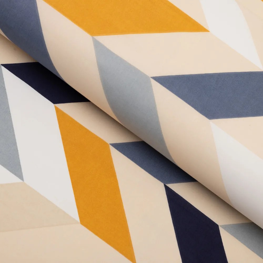 Biante Bavlnený oválny obrus Sandra SA-751 Veľké cik-cak modro-žlto-krémové pruhy 140x160 cm