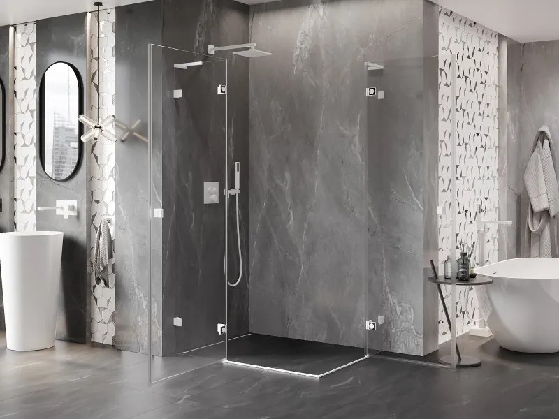 Mexen Lunar, L Duo výklopný sprchový kút 95 x 90 cm, 8mm číre sklo, biely profil, 834L-095L-090P-20-00