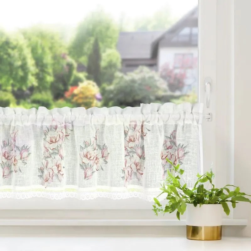 EUROFIRANY Záclona zdobená čipkou 150 cm x 30 cm ružová 100 % polyester