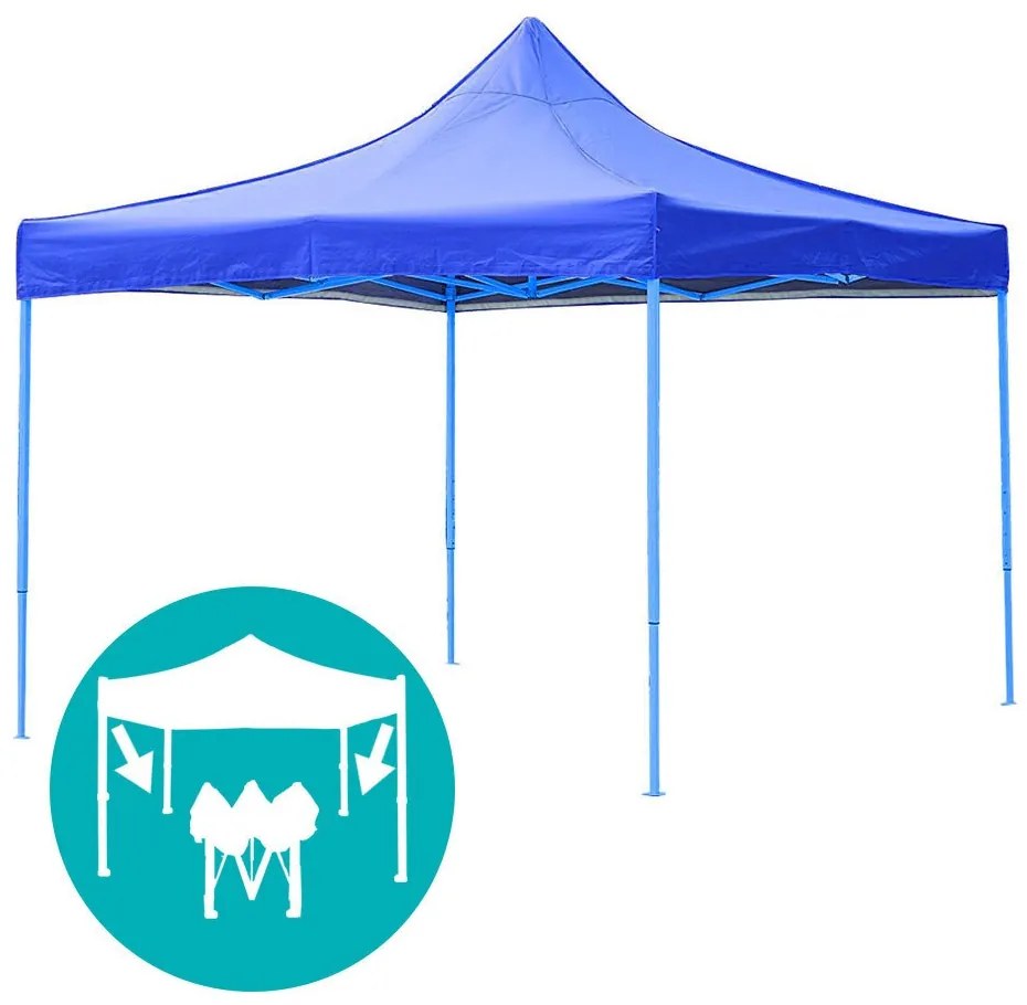 Záhradný pavilón-modrý+bočné steny+prenosná taška-2,9x2,9 m