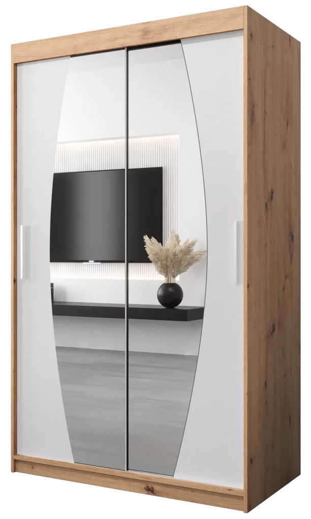 Šatníková skriňa 120 cm Eclipse (dub artisan + biela matná). Akcia -25%. Vlastná spoľahlivá doprava až k Vám domov. 1063393