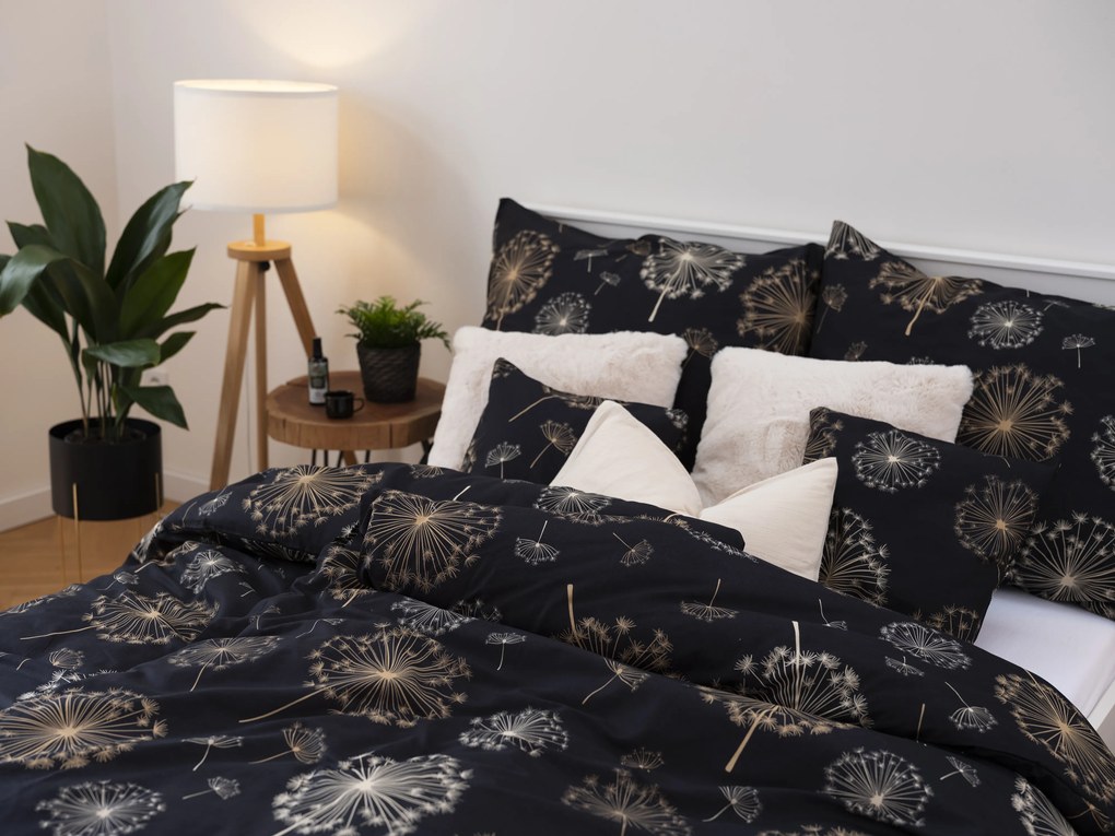 Francúzske bavlnené obliečky Renforcé – Púpavy čierne