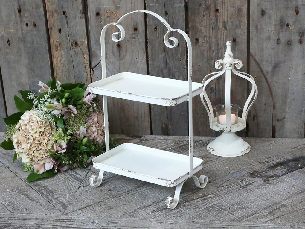 Krémový antik kovový 2-poschodový etažér Luisa - 21*13*37 cm