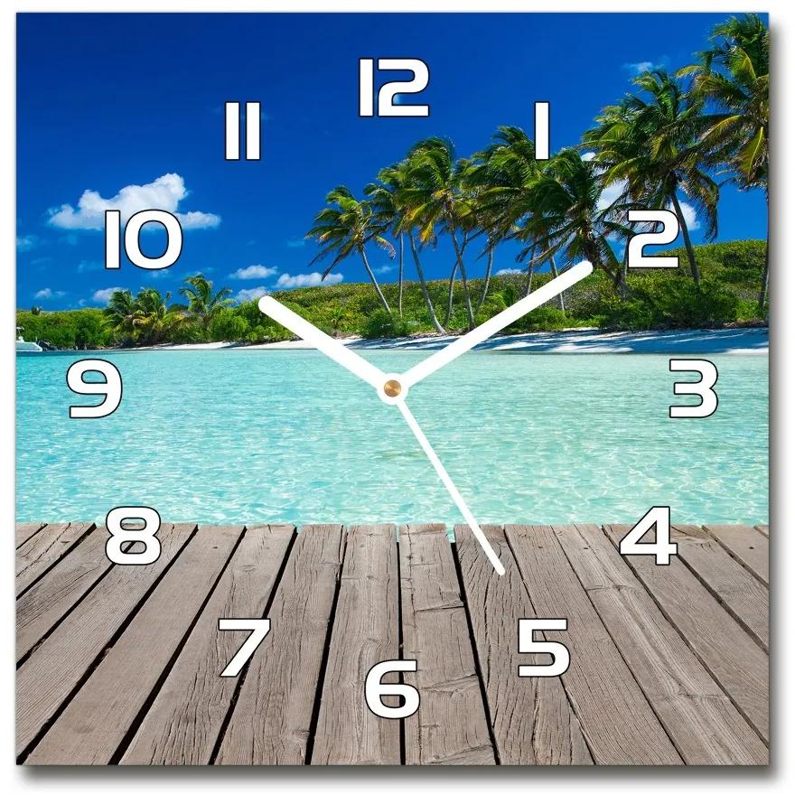Sklenené hodiny štvorec Tropická pláž pl_zsk_30x30_f_83145029