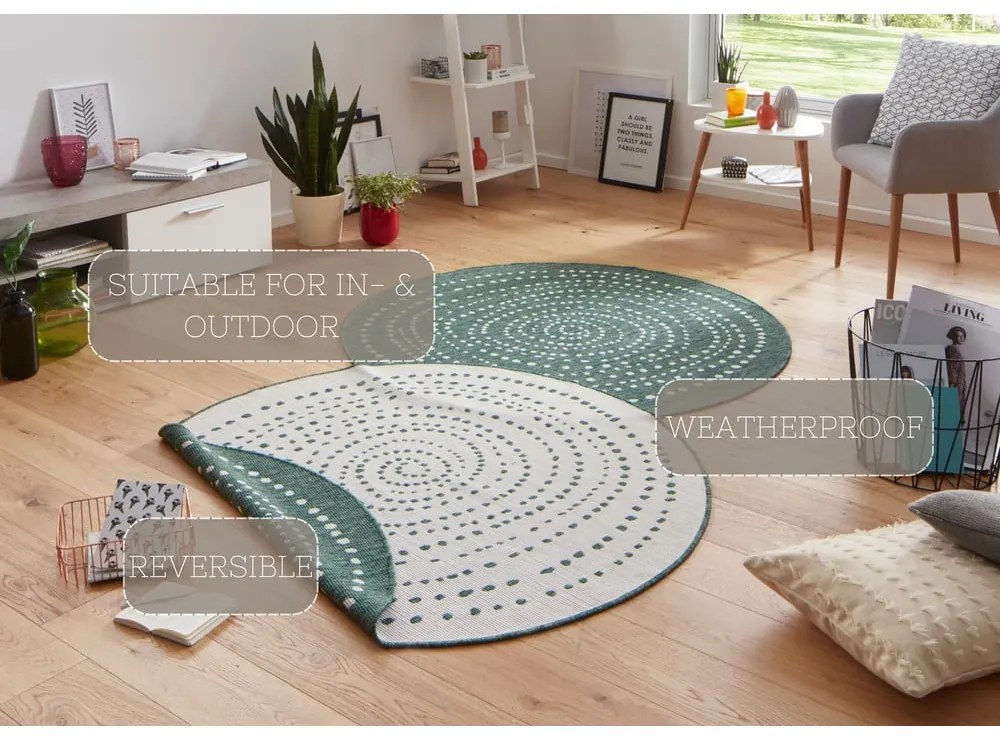 Zelený obojstranný vonkajší koberec NORTHRUGS Bali, Ø 140 cm