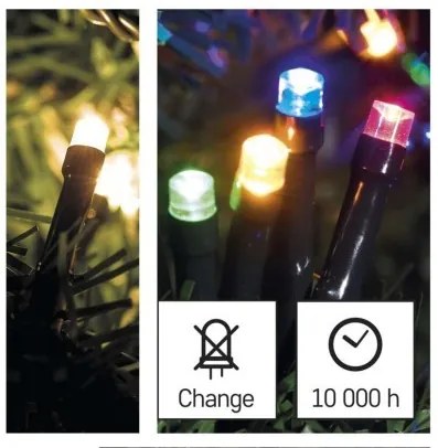 LED vánoční řetěz 2v1 Multi s programy 10 m teplá bílá/barevná