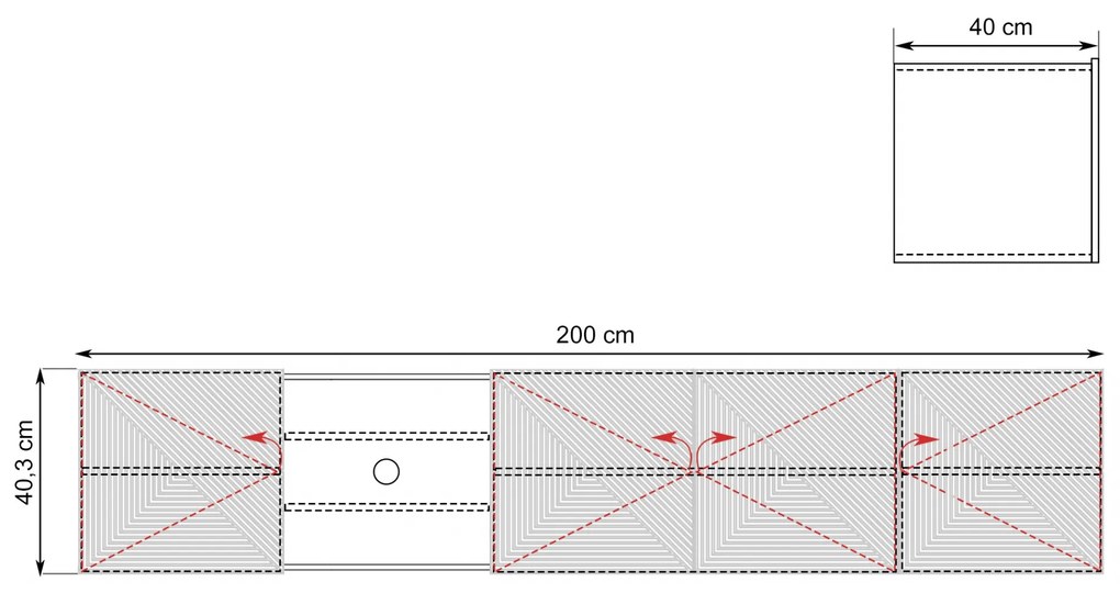 Závesná TV skrinka Asha 200 cm s ryhovaným čelom a výklenkom - dub artisan / rivier stone mat