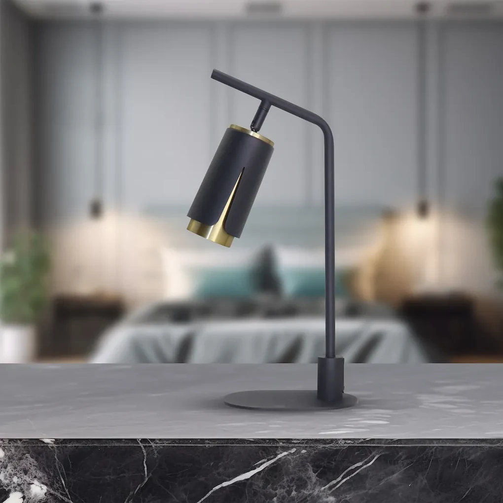 Stolná lampa Flower, 1x čierne/zlaté kovové tienidlo, b