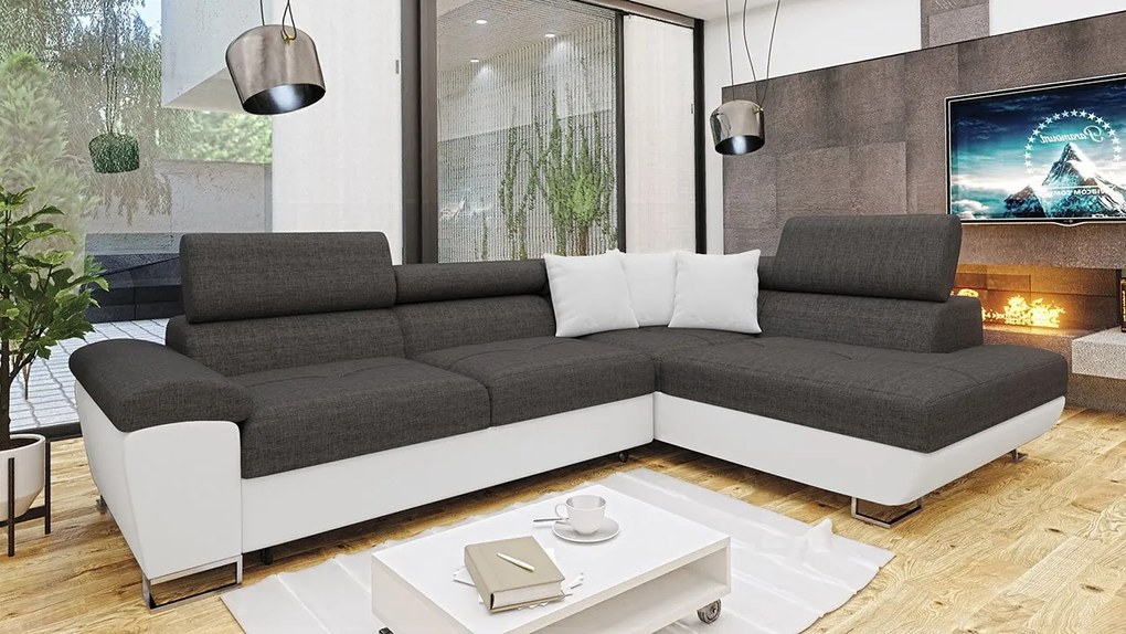 Rohová sedacia súprava do obývačky Alvin Sale, Dostupné poťahy: Ekokoža Soft 011 (čierna) + Lux 06 + Ekokoža Soft 011 (čierna), Strana: ľavá