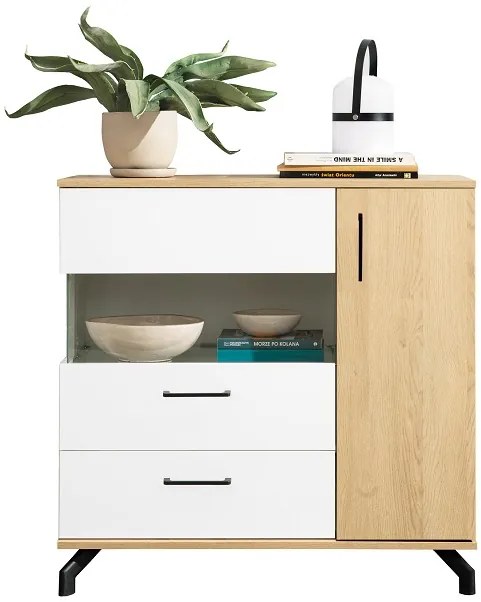 Komoda Madison s LED osvetlením - dub piškótový / biela