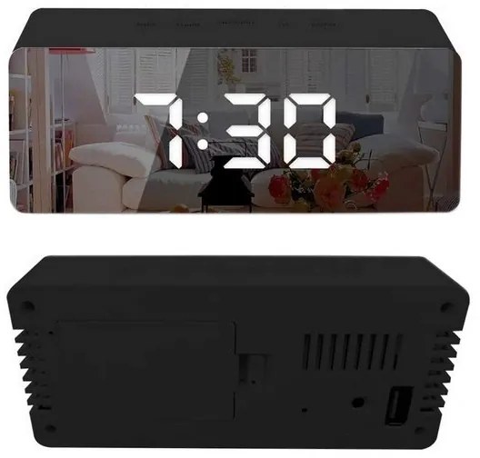 Verk 01457 Zrkadlové LCD hodiny 4v1 čierne