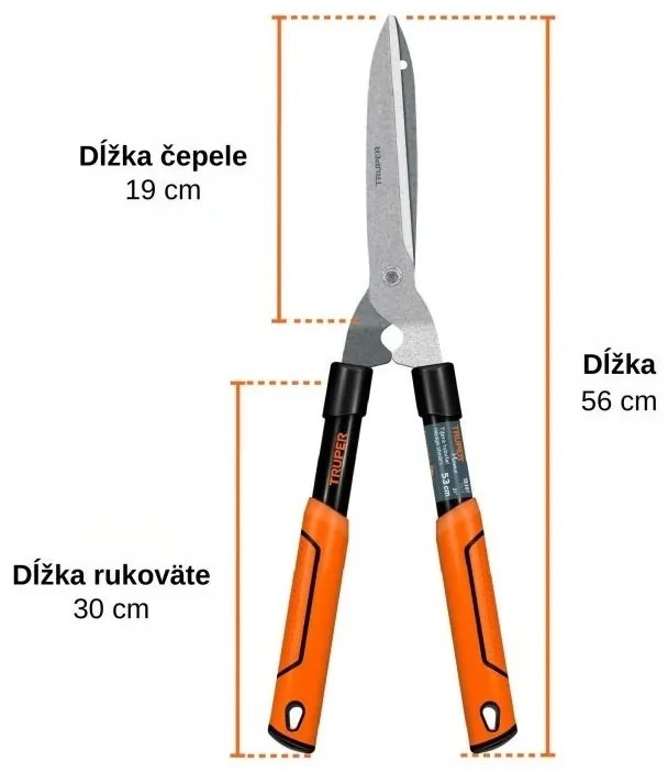 Nožnice záhradné na živý plot obojručné - TRUPER TB-17; 19 cm čepeľ