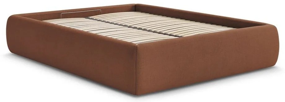 Oranžová čalúnená dvojlôžková posteľ s úložným priestorom/bez čela s roštom 180x200 cm Inera – Bobochic Paris