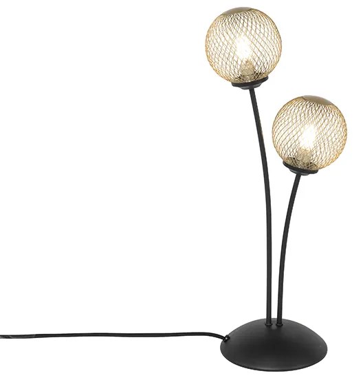 Moderná stolná lampa čierna so zlatými 2-svetlami - Athens Wire