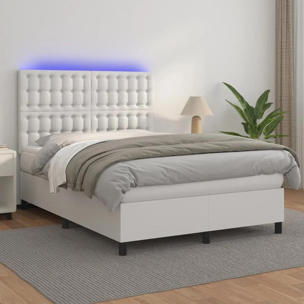 Boxspring posteľ s matracom a LED biela 140x200 cm umelá koža 3135946