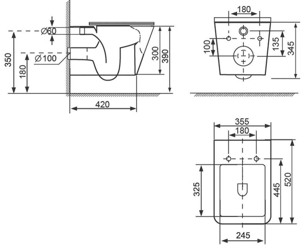 Sapho Sapho, PORTO závesná WC misa, Vortex Rimless, 36x52cm, biela, PZ102V