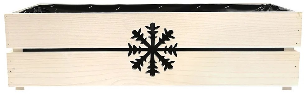 AMADEA Drevený vianočný kvetináč s vločkou biely, vo vnútri s čiernou fóliou, 62x21,5x17cm, český výrobok