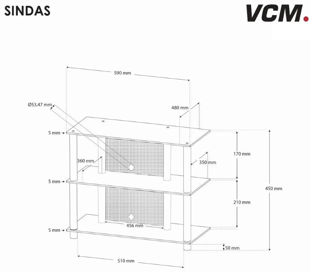 VCM TV stolík Sindas, číre sklo