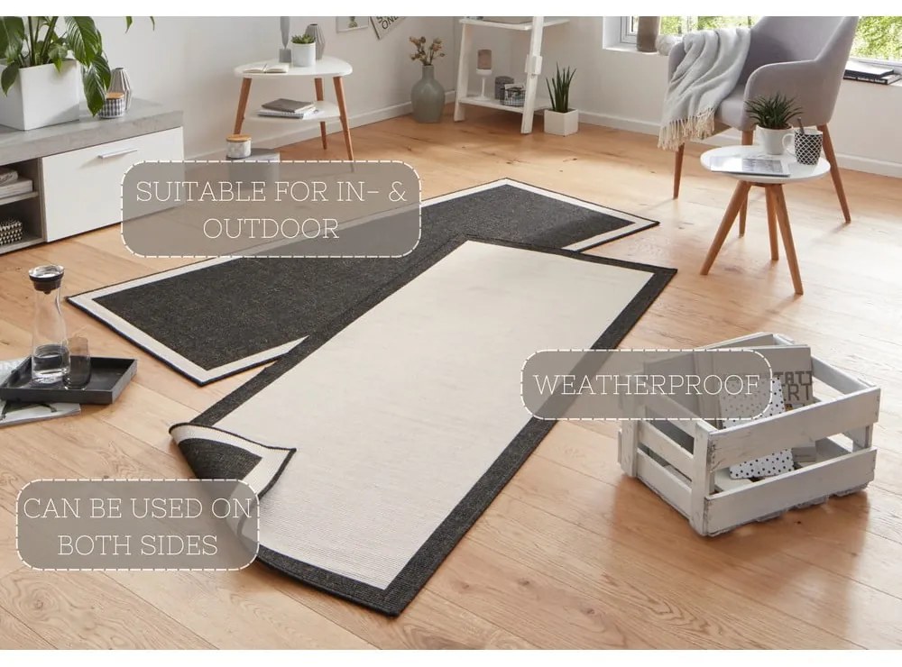 Čierno-krémový vonkajší koberec NORTHRUGS Panama, 80 x 350 cm