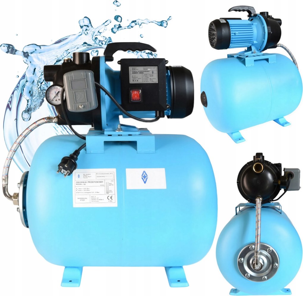 Hydroforová Súprava 50L Čerpadlo na vodu do záhrady 550 W 3000 l/h Príslušenstvo Hydrofor
