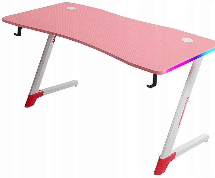 Ružový herný PC stôl s RGB LED osvetlením Šírka: 140 cm