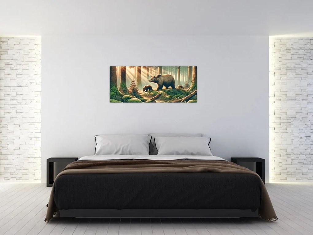 Obraz - Medvede v lese (120x50 cm)