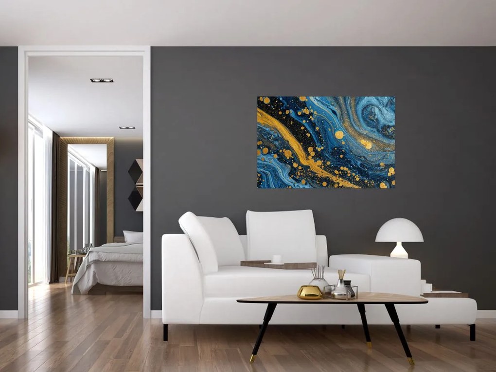 Obraz - Modrá abstrakcia so zlatom (90x60 cm)