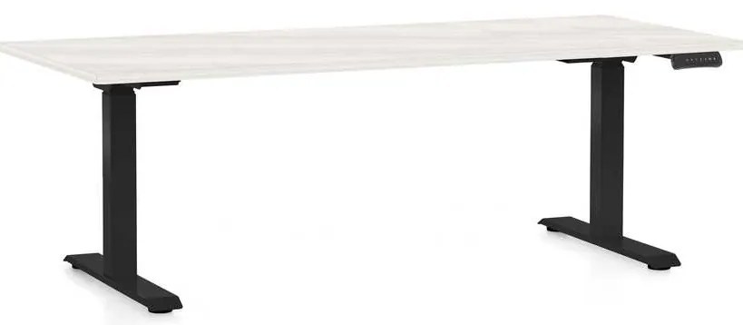 Výškovo nastaviteľný stôl OfficeTech C, 180 x 80 cm, čierna podnož, biely jaseň