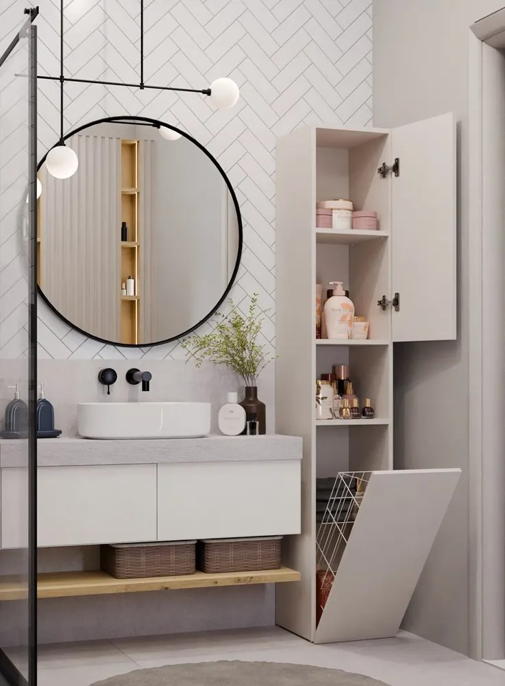 Kúpeľňová skrinka NEL III-KASZ s košom na bielizeň kašmír