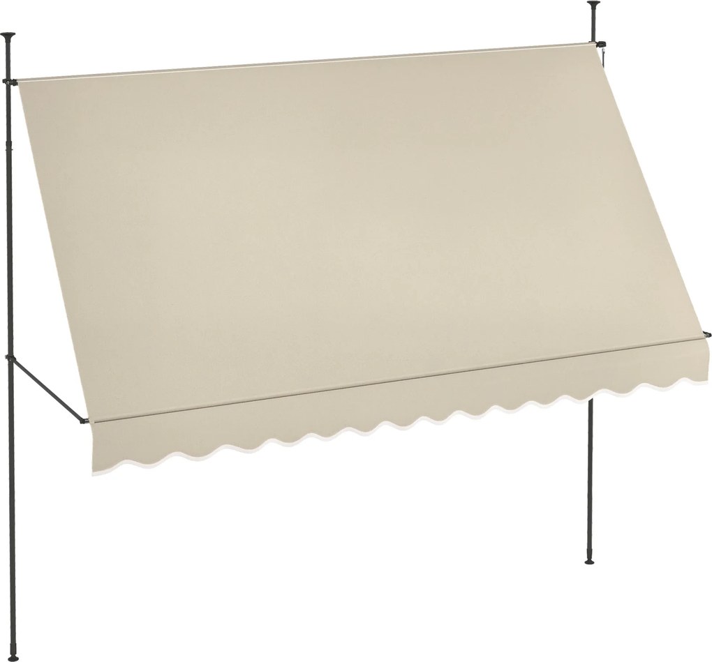 Outsunny Samostojaca manuálna markíza, sklápacia slnečná ochrana 3,5L x 1,2W x 2,1-3H m, nastaviteľný sklon pre balkón bez vŕtania, kov, hliník, polye