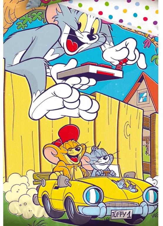 Detské obliečky Tom a Jerry v žltom kabriolete ,140x200/70x90 cm