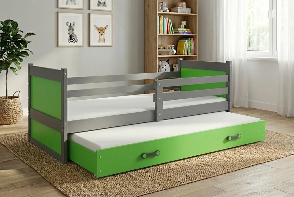 Posteľ s prístelkou RICO 2 190x90 Grafitová - Zelená