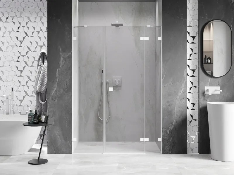 Mexen Lunar, pravé otočné sprchové dvere 125 cm, 8mm číre sklo, biely profil, 834S-125-050-20-00-P