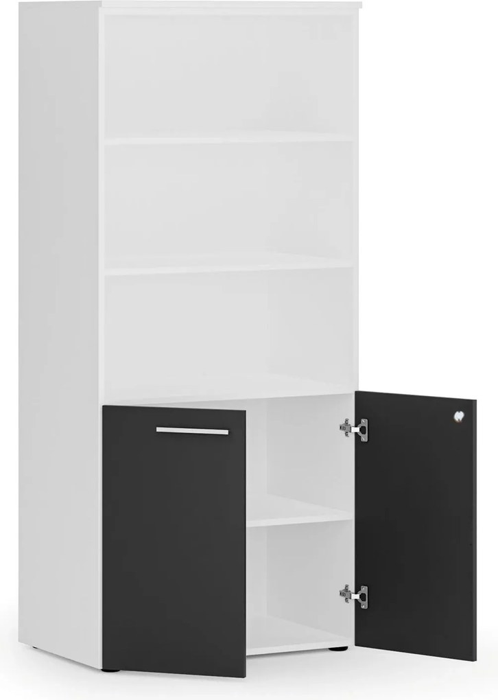 Kombinovaná kancelárska skriňa PRIMO WHITE, nízke dvere, 800 x 500 x 1781 mm, biela/grafit