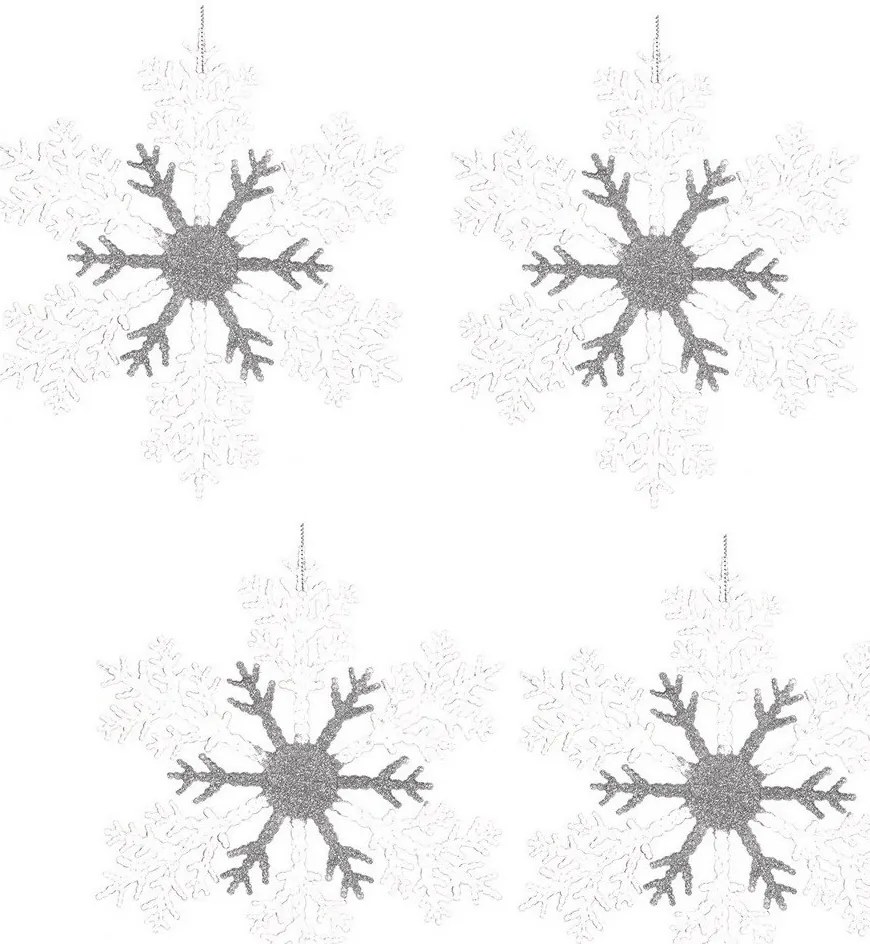 Súprava vianočná dekorácia Vločka, 4 ks, biela, 23 x 1 x 26 cm