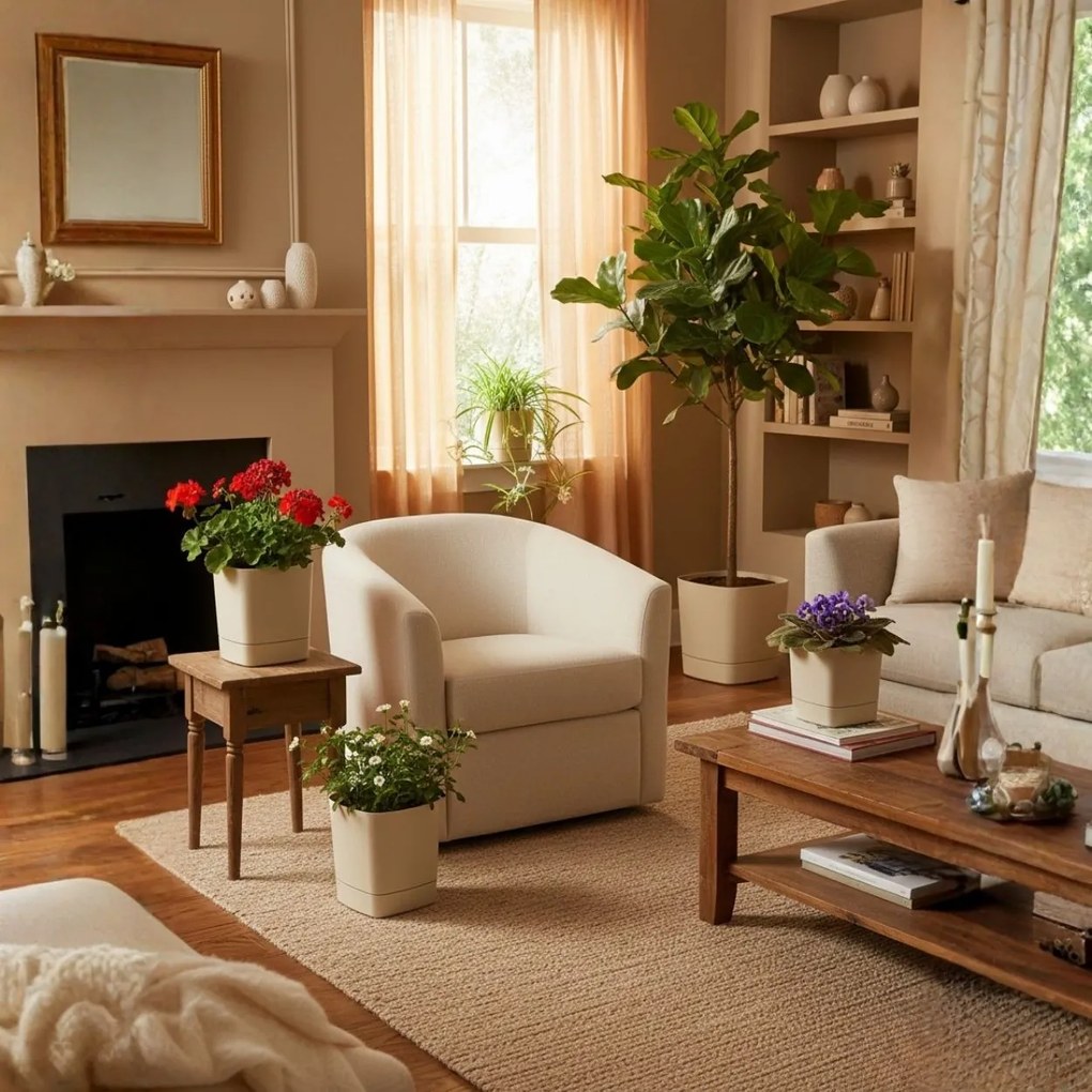 PLASTOVÝ KVETINÁČ CUBI 30X33 CM BÉŽOVÁ