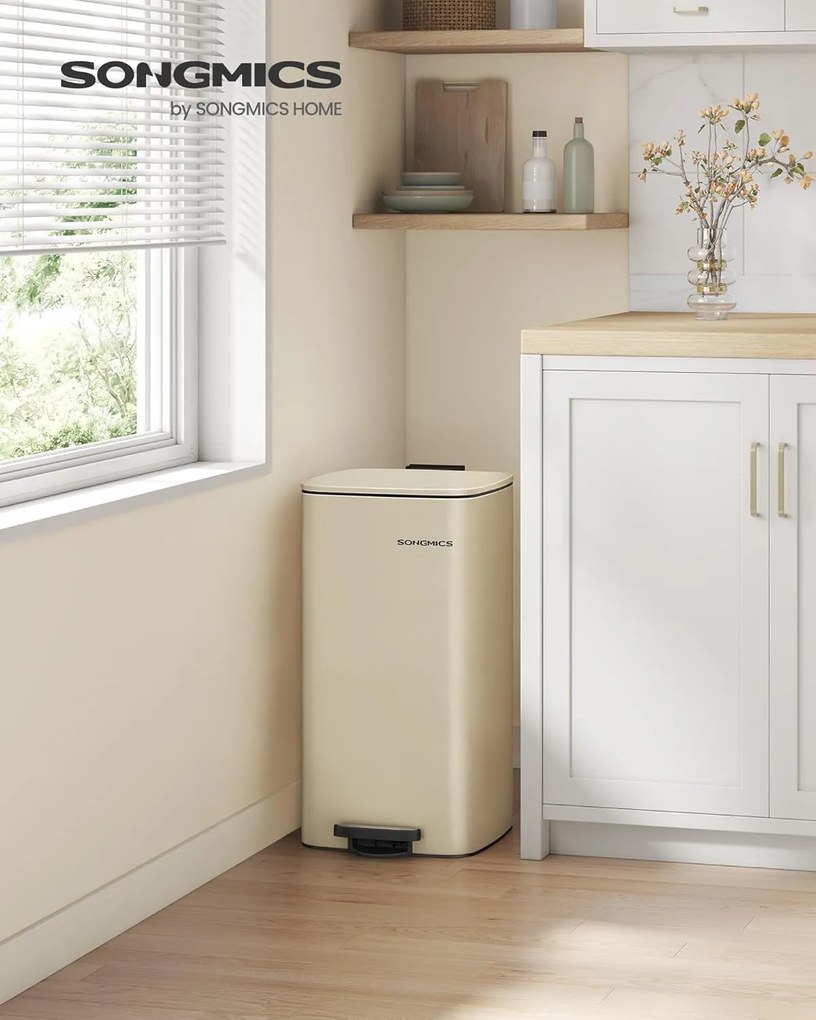 Kuchynský odpadkový kôš, 30 litrový, pedálový, oceľový, 28,5 x 28,3 x 49,5 cm, pieskový béžový