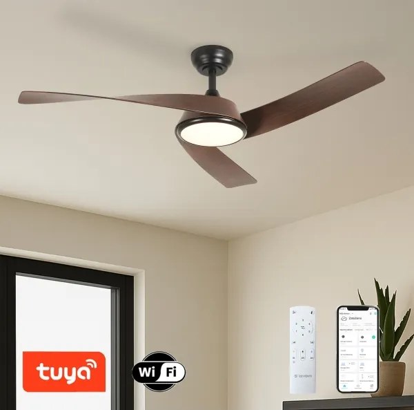 ZEVENTI - LED stropný ventilátor AERYS LED/24W/230V Wi-Fi Tuya čierna/orech + diaľkové ovládanie