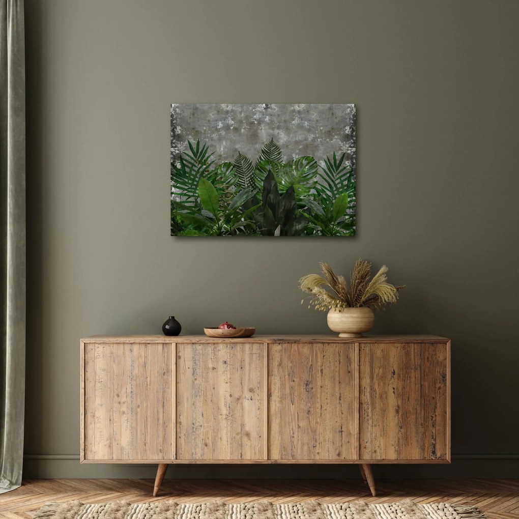 Obraz - Betónový múr s rastlinami (70x50 cm)