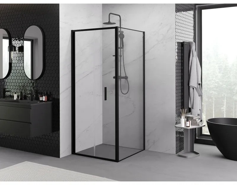 Mexen Exo, sprchovací kút so skladacími dverami 100 x 100 cm, 6mm číre sklo, čierny profil, 816-100-100-70-00