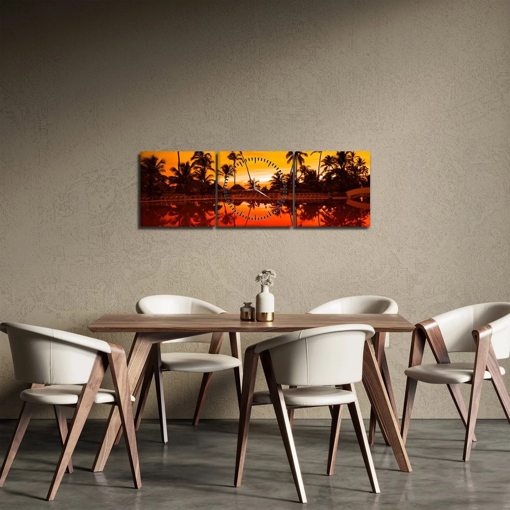 Obraz - Západ slnka nad rezortom (s hodinami) (90x30 cm)