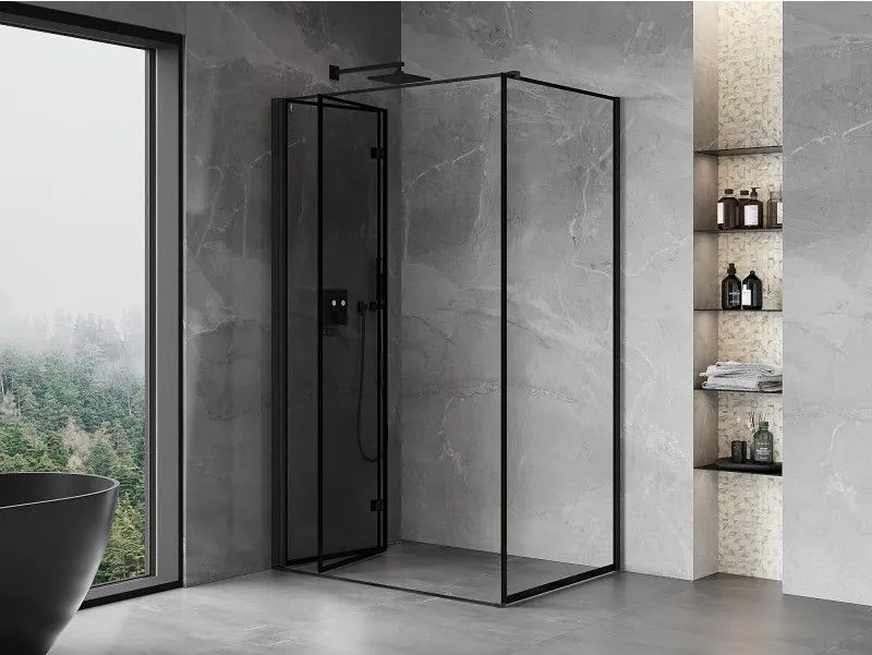 Mexen Mist-F T, 1-krídlový skladací sprchový kút ľavý 90 x 95 cm, číre sklo-čierny rám, 8A6T-090-095-70-70-L