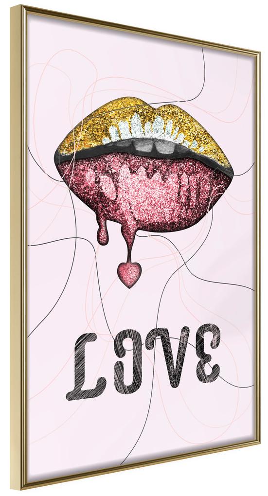 Artgeist Plagát - Liquid Lips [Poster] Veľkosť: 30x45, Verzia: Zlatý rám