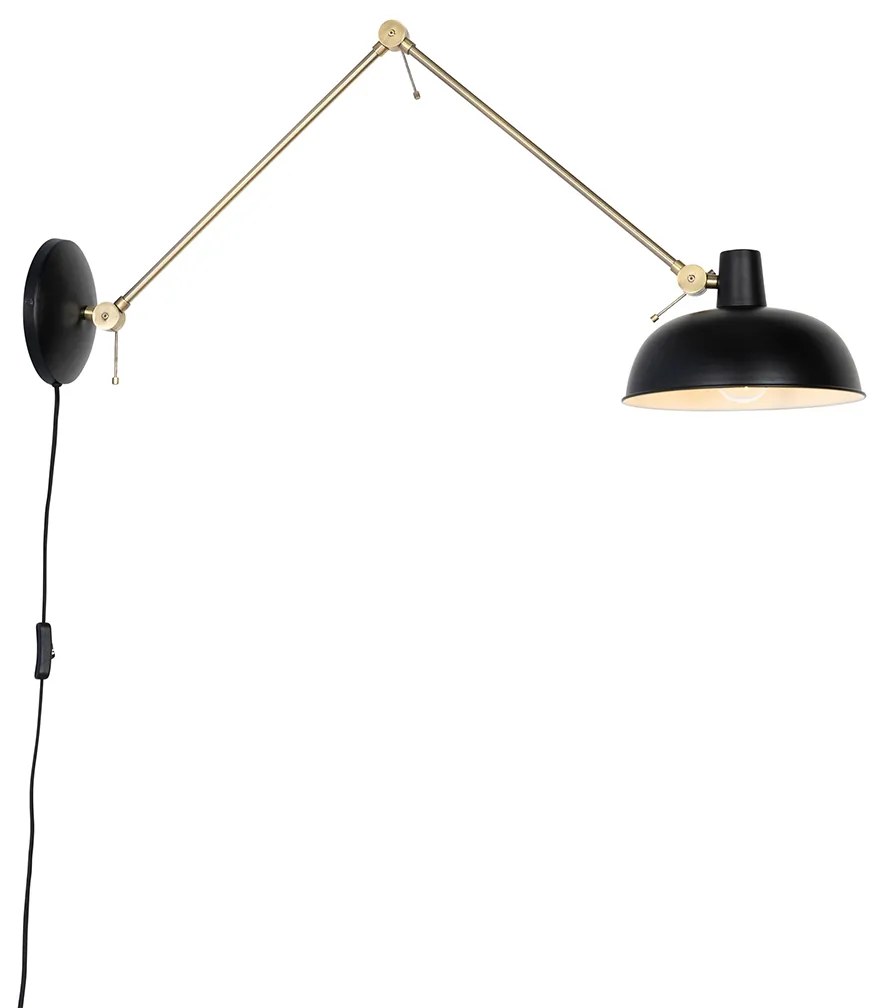 Retrová nástenná lampa čierna s bronzom - Milou