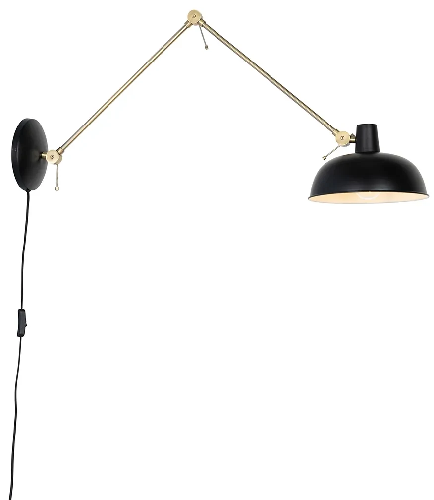 Retrová nástenná lampa čierna s bronzom - Milou