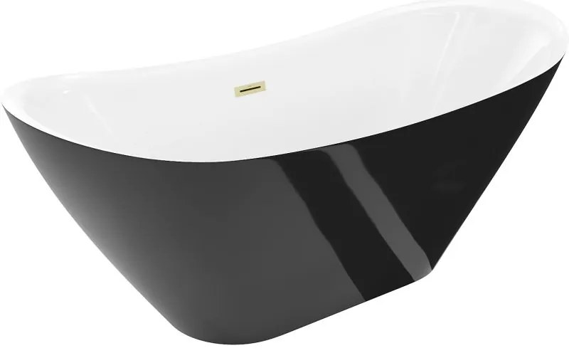 Mexen Lotos, voľne stojaca vaňa 180 x 75 cm, biela/čierna, zlatý matný prepad, 52051807775-55