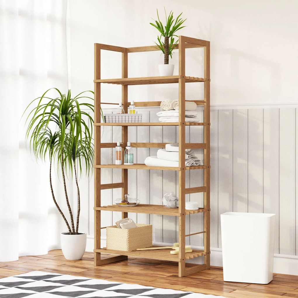 Casaria Drevený policový regál ÖLAND, 58x27x136cm, 5 políc, hnedá