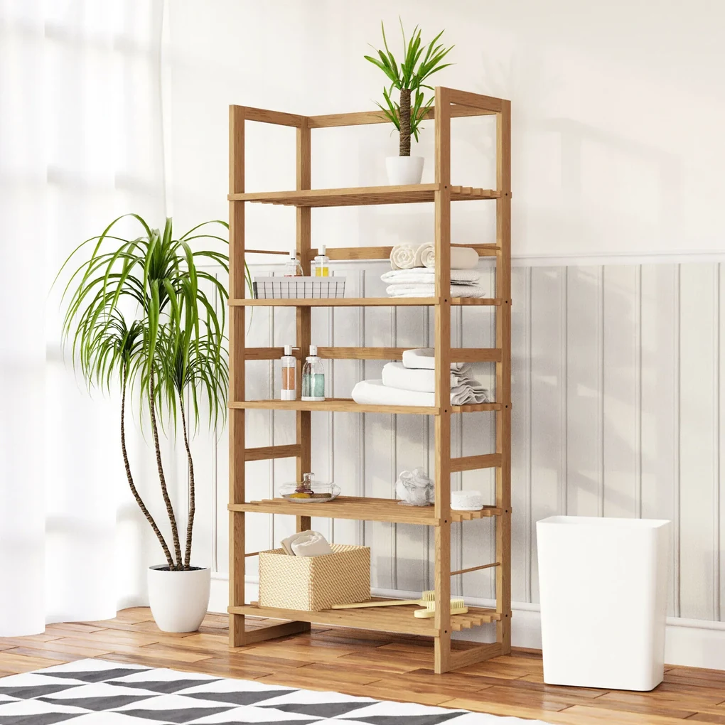Casaria Drevený policový regál ÖLAND, 58x27x136cm, 5 políc, hnedá