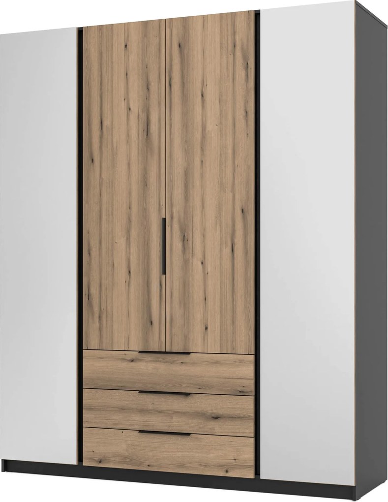 4-dverová skriňa do obývačky so zrkadlom a zásuvkami Dravero Bl/ev 2L 2F 3S